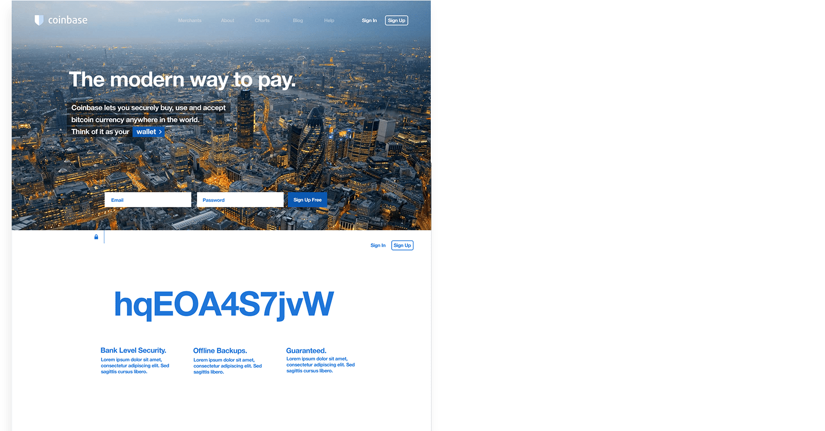 Screenshots of Coinbase sites